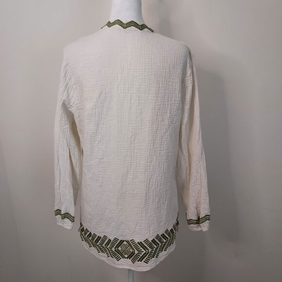 Soft Surroundings Navarre Gauze Long Sleeve Embroidered Cream Tunic Top - Picture 4 of 8